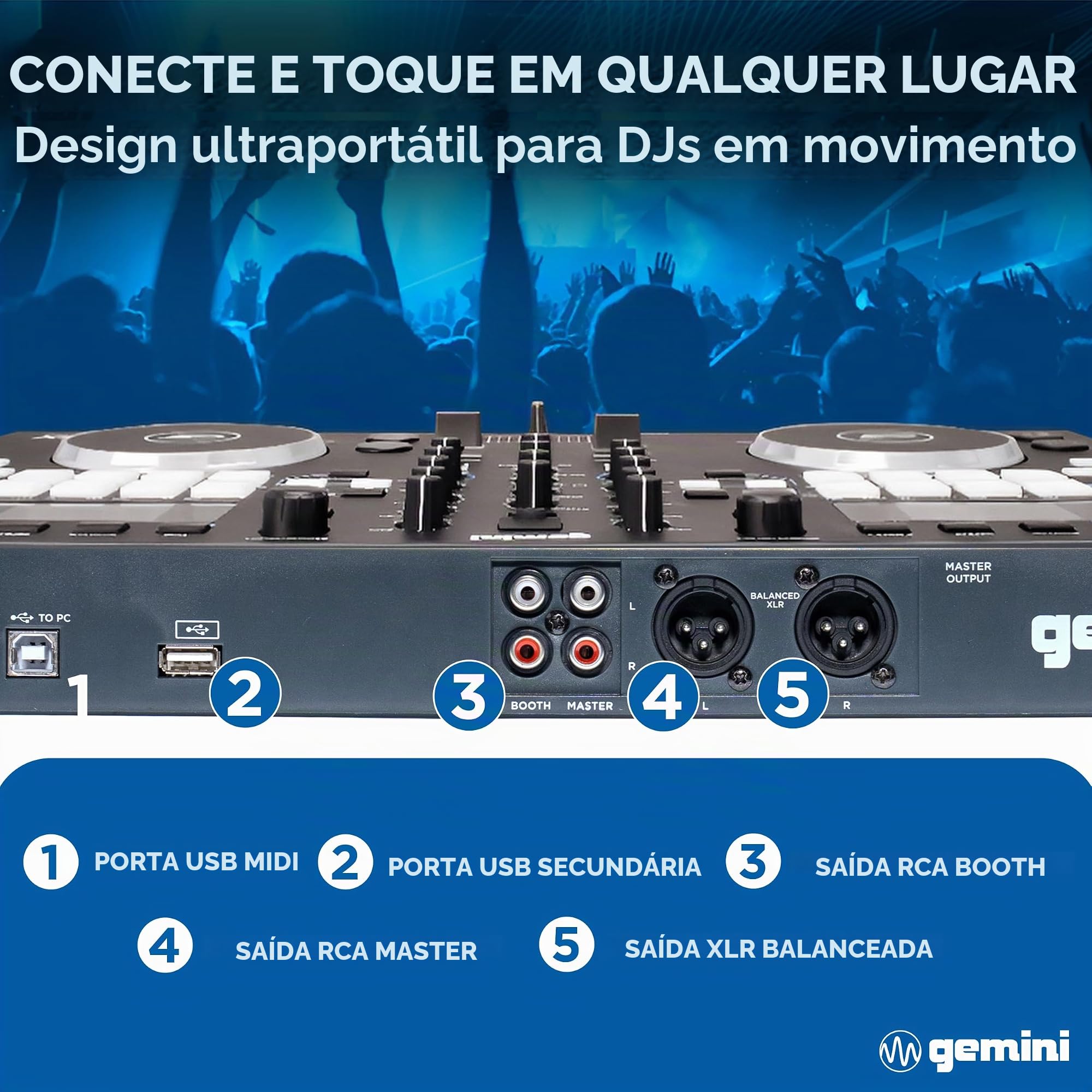 Gemini Sound GMX Controlador de Mídia DJ Multi-Format USB/MP3
